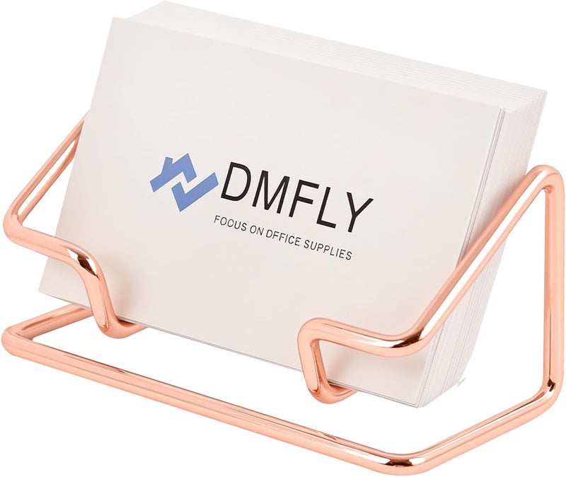 DMFLY Business Card Holder for Desk, Metal Cute Card Display Stand, Compatible with Various Countertops, Horizontal Rose Gold - Image 1